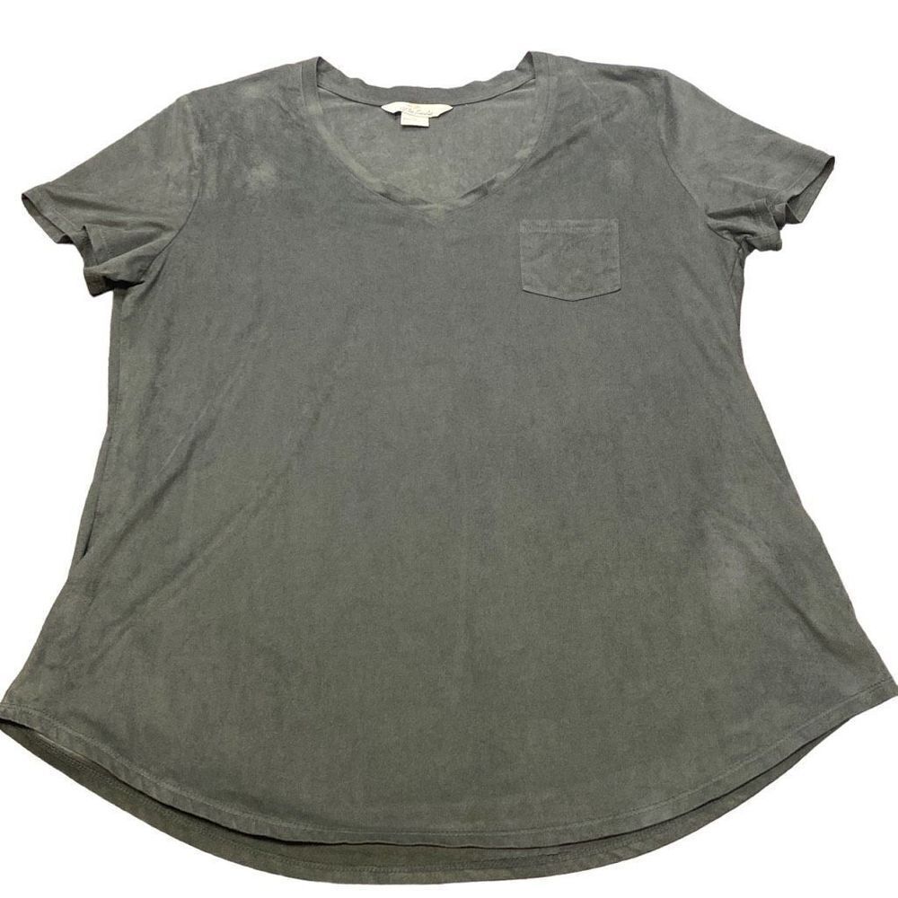 Bob Timberlake Womens T Shirt Short Sleeve V Neck XL Olive Green Velvet Texture